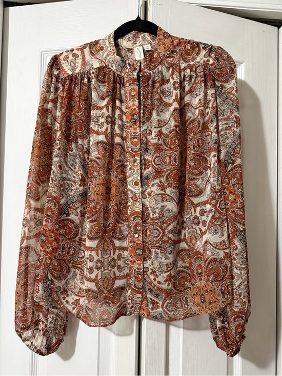Joie Tops - Joie Rust and Cream Paisley Button-Up Blouse - S